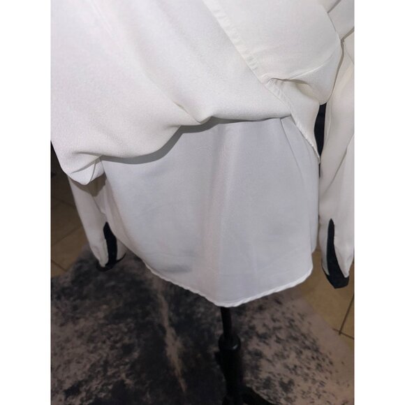 Liz Claiborne Black White Button-Up L/S Semi Sheer Blouse XL Petite Office Siren - Picture 7 of 9